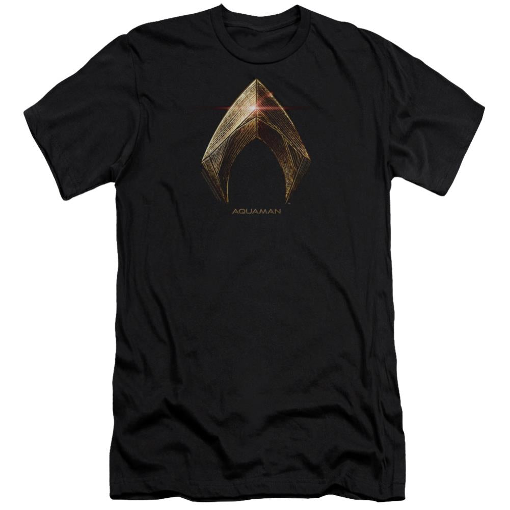 Justice League Movie Aquaman Logo Men's Ultra-Soft 30/1 Cotton Slim Short-Sleeve T-Shirt