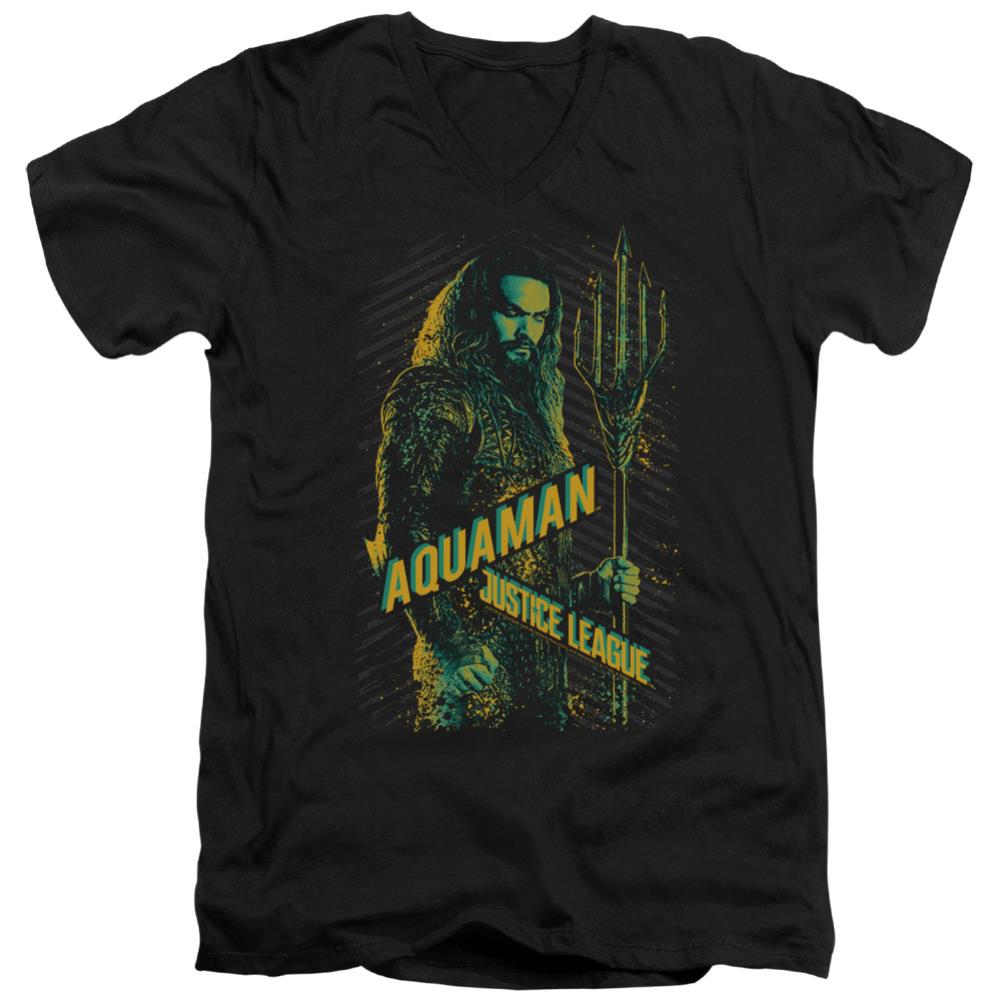 Justice League Movie Aquaman Men's 30/1 Cotton Slim V-Neck T-Shirt