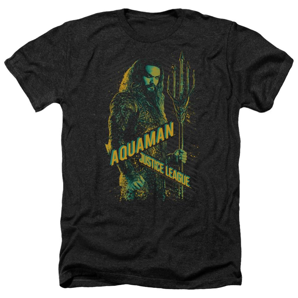 Justice League Movie Aquaman Men's 30/1 Heather 60 40 Poly Short-Sleeve T-Shirt