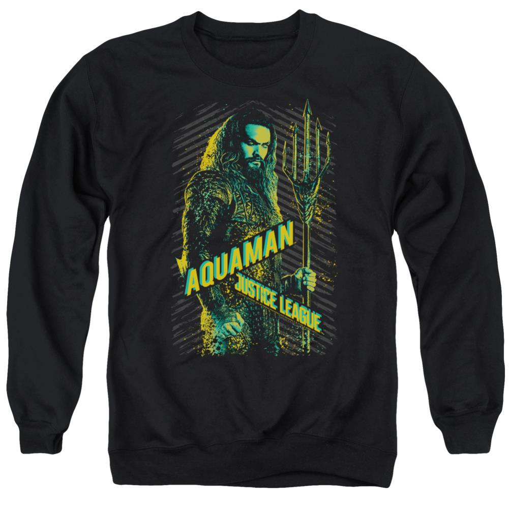Justice League Movie Aquaman Men's Crewneck 50 50 Poly Long-Sleeve T-Shirt