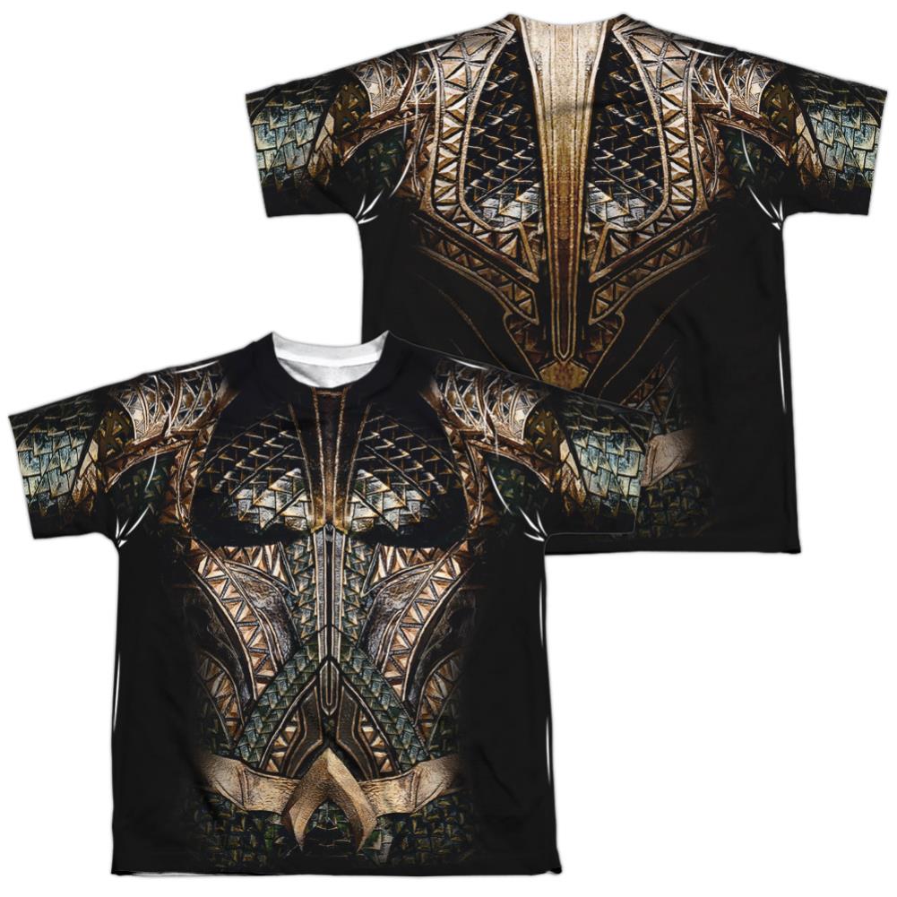 Justice League Movie Aquaman Uniform (Front/Back Print) Youth Regular Fit Poly Short-Sleeve T-Shirt