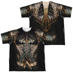 Justice League Movie Aquaman Uniform (Front/Back Print) Youth Regular Fit Poly Short-Sleeve T-Shirt