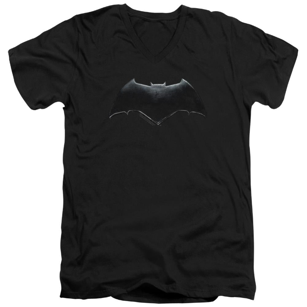 Justice League Movie Batman Logo Men's 30/1 Cotton Slim V-Neck T-Shirt