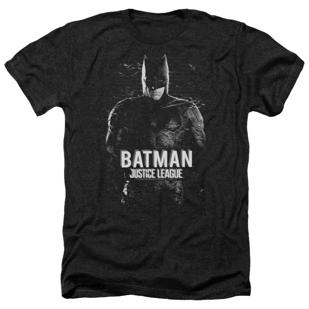 Justice League Movie Batman Men's 30/1 Heather 60 40 Poly Short-Sleeve T-Shirt