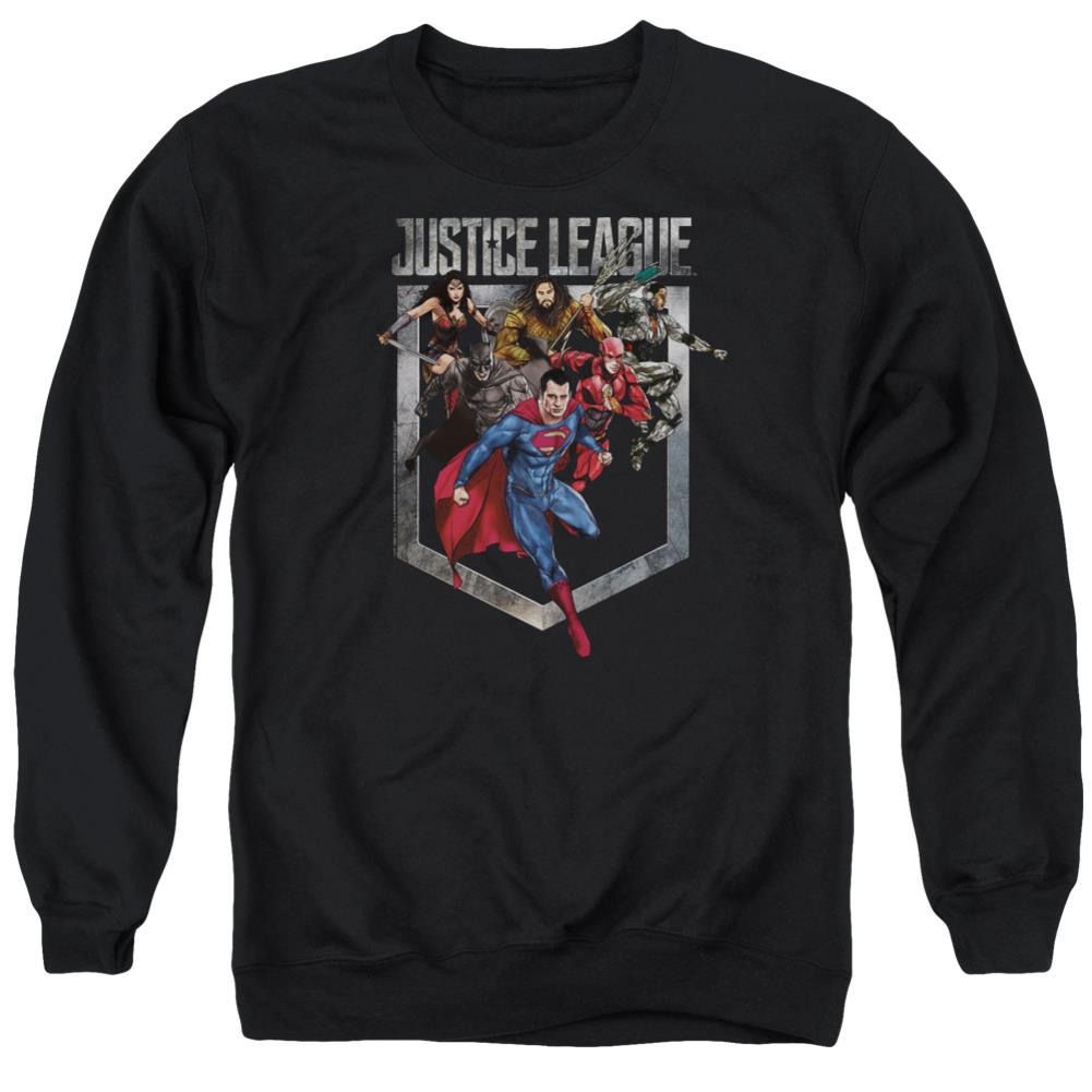 Justice League Movie Charge Men's Crewneck 50 50 Poly Long-Sleeve T-Shirt