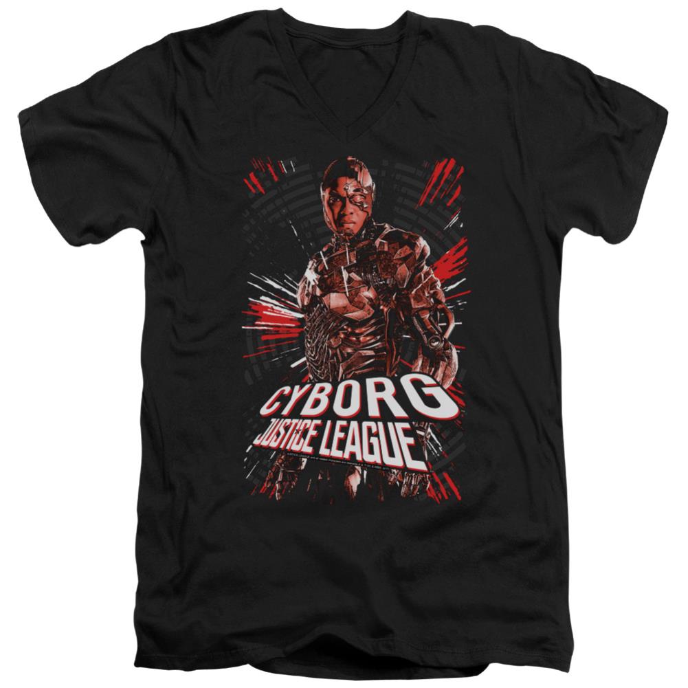 Justice League Movie Cyborg Men's 30/1 Cotton Slim V-Neck T-Shirt