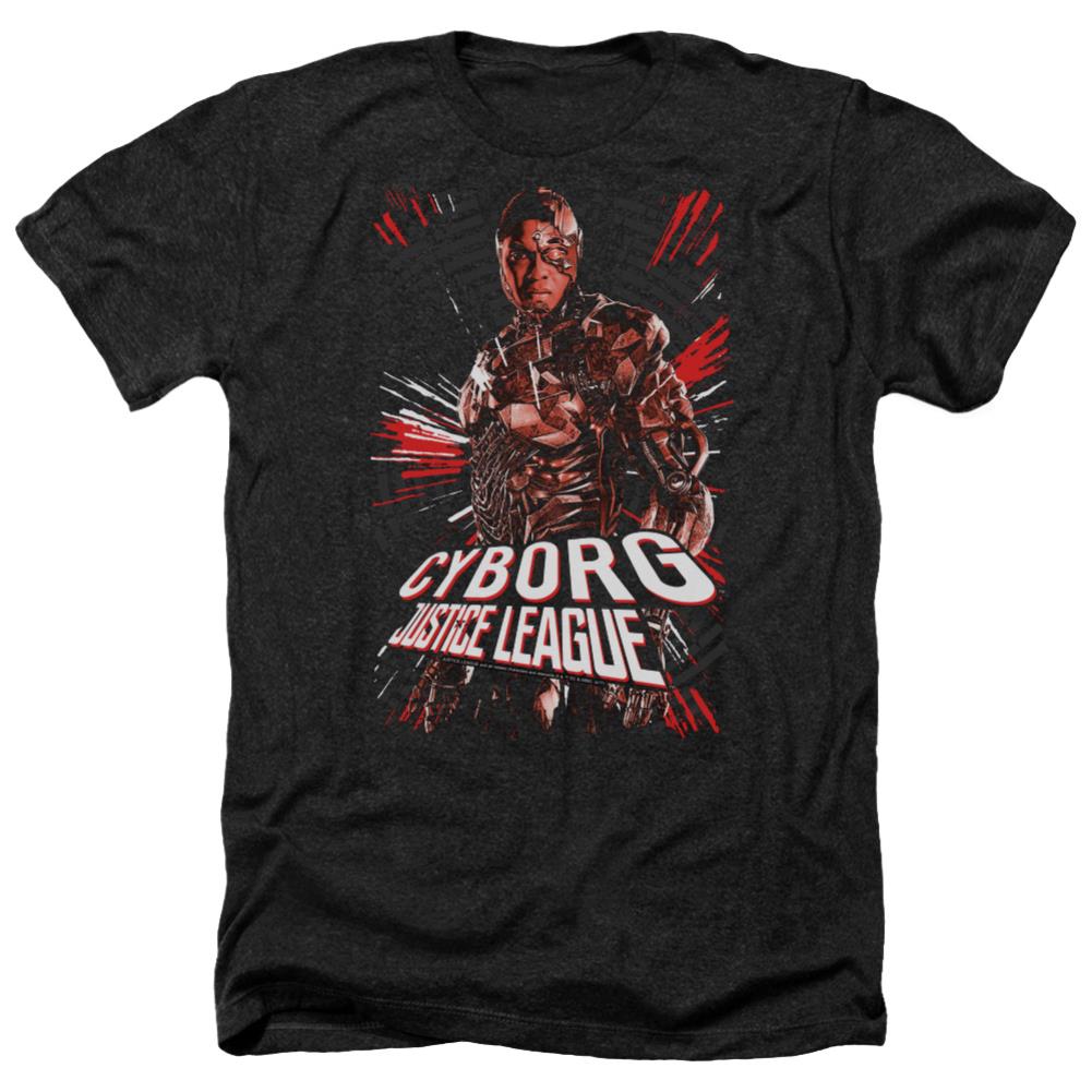 Justice League Movie Cyborg Men's 30/1 Heather 60 40 Poly Short-Sleeve T-Shirt