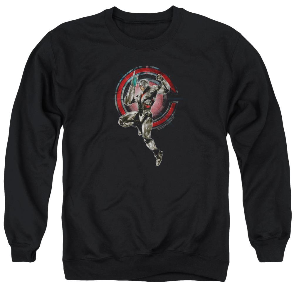 Justice League Movie Cyborg Men's Crewneck 50 50 Poly Long-Sleeve T-Shirt
