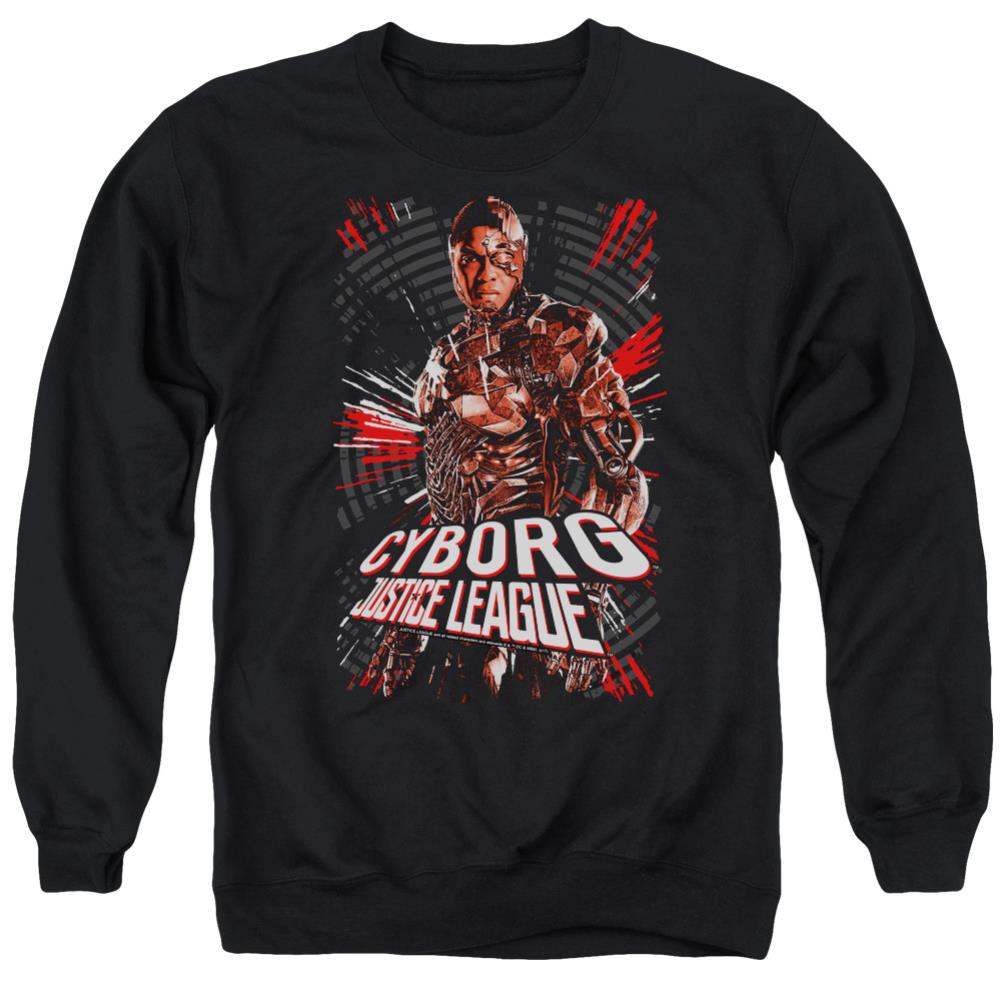 Justice League Movie Cyborg Men's Crewneck 50 50 Poly Long-Sleeve T-Shirt