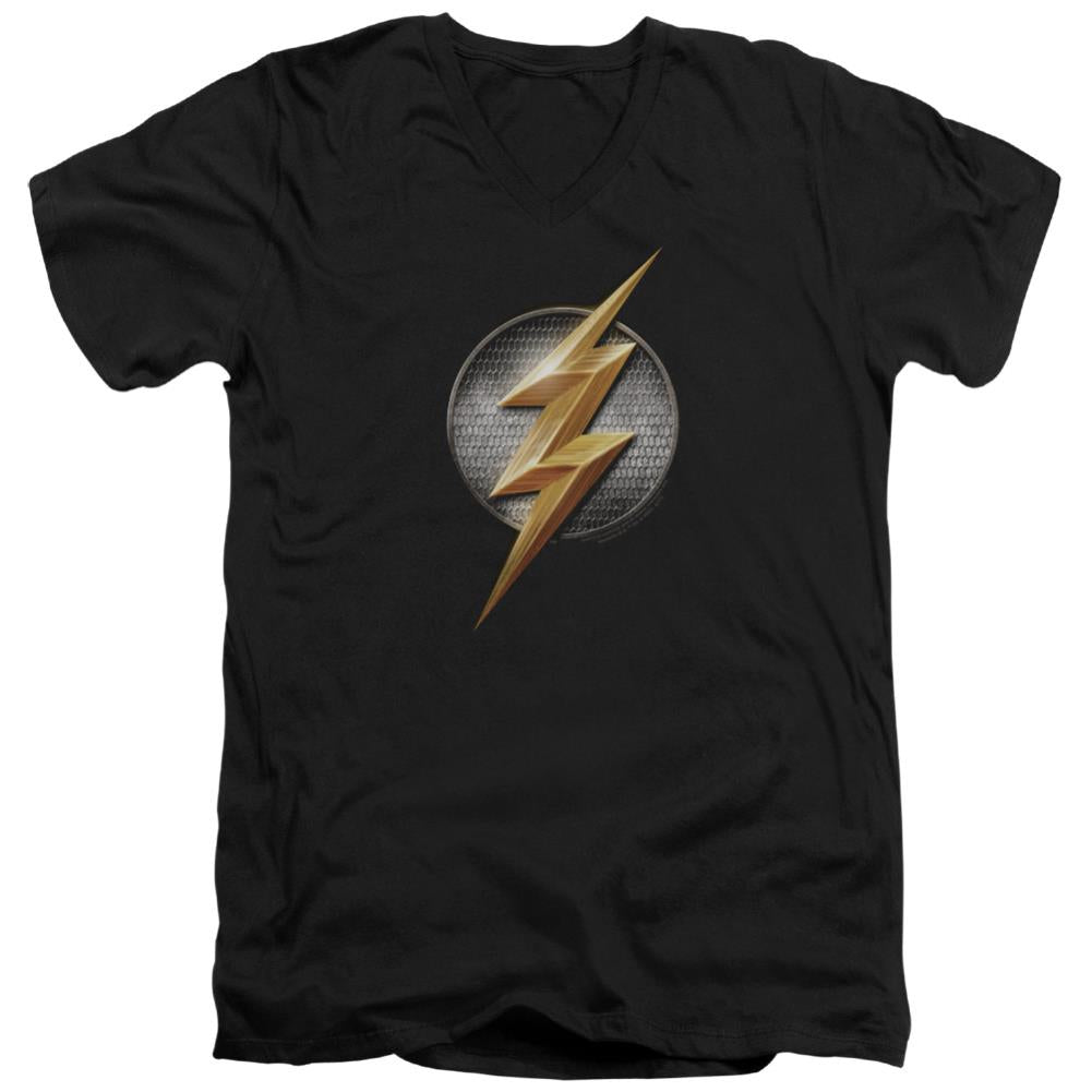 Justice League Movie Flash Logo Men's 30/1 Cotton Slim V-Neck T-Shirt