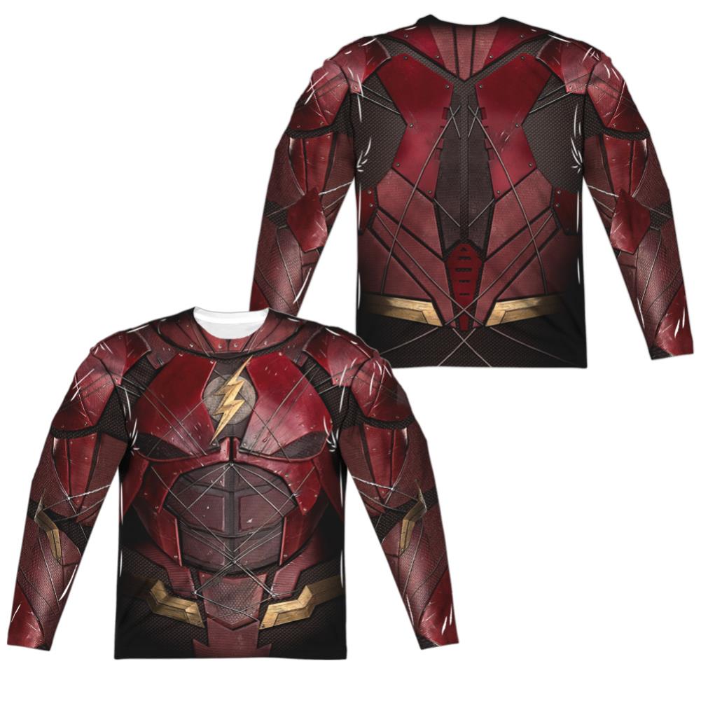 Justice League Movie Flash Uniform (Front/Back Print) Men's Regular Fit Polyester Long-Sleeve T-Shirt