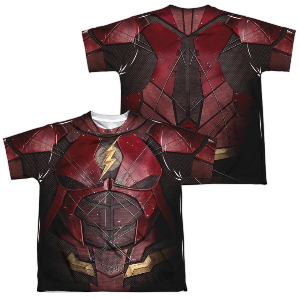 Justice League Movie Flash Uniform (Front/Back Print) Youth Regular Fit Poly Short-Sleeve T-Shirt