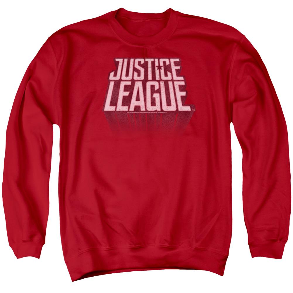 Justice League Movie League Distressed Men's Crewneck 50 50 Poly Long-Sleeve T-Shirt