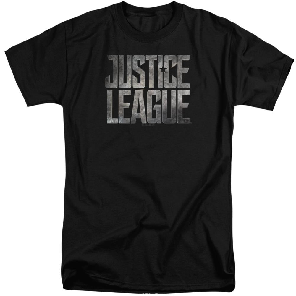 Justice League Movie Metal Logo Men's 18/1 Tall Cotton Short-Sleeve T-Shirt