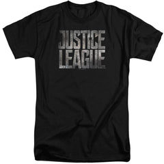Justice League Movie Metal Logo Men's 18/1 Tall Cotton Short-Sleeve T-Shirt