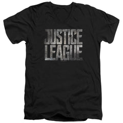 Justice League Movie Metal Logo Men's 30/1 Cotton Slim V-Neck T-Shirt