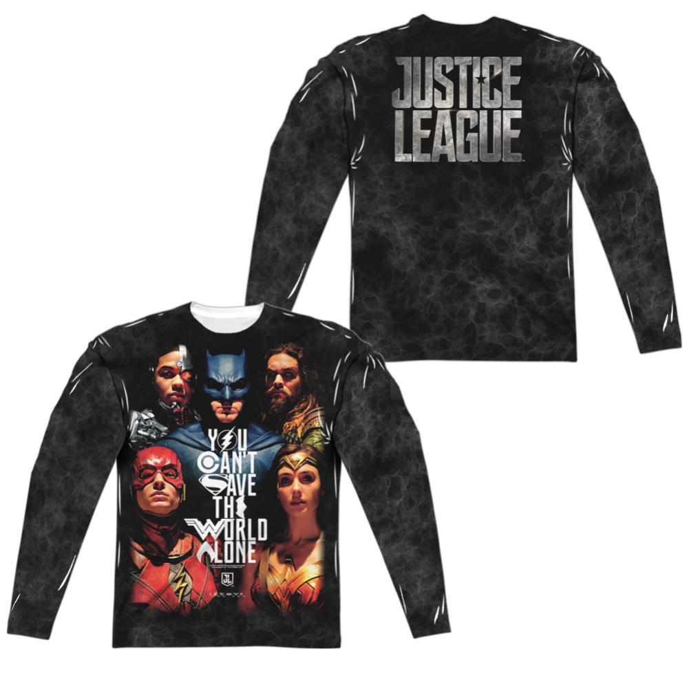 Justice League Movie Save The World Poster (Front/Back Print) Men's Regular Fit Polyester Long-Sleeve T-Shirt