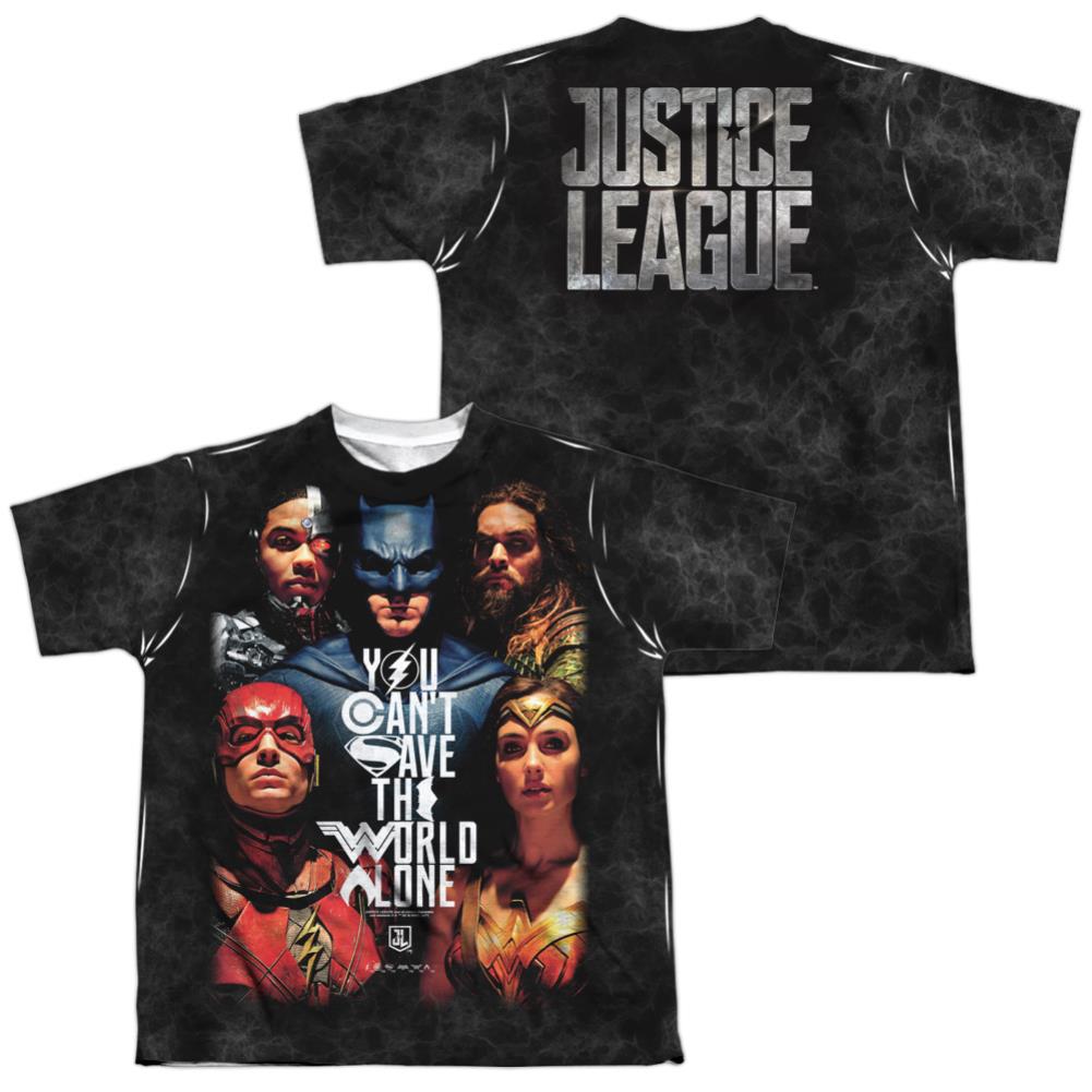 Justice League Movie Save The World Poster (Front/Back Print) Youth Regular Fit Poly Short-Sleeve T-Shirt