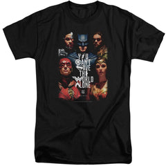 Justice League Movie Save The World Poster Men's 18/1 Tall Cotton Short-Sleeve T-Shirt