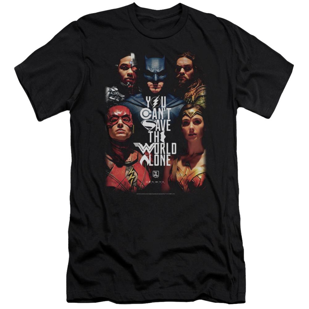 Justice League Movie Save The World Poster Men's Ultra-Soft 30/1 Cotton Slim Short-Sleeve T-Shirt