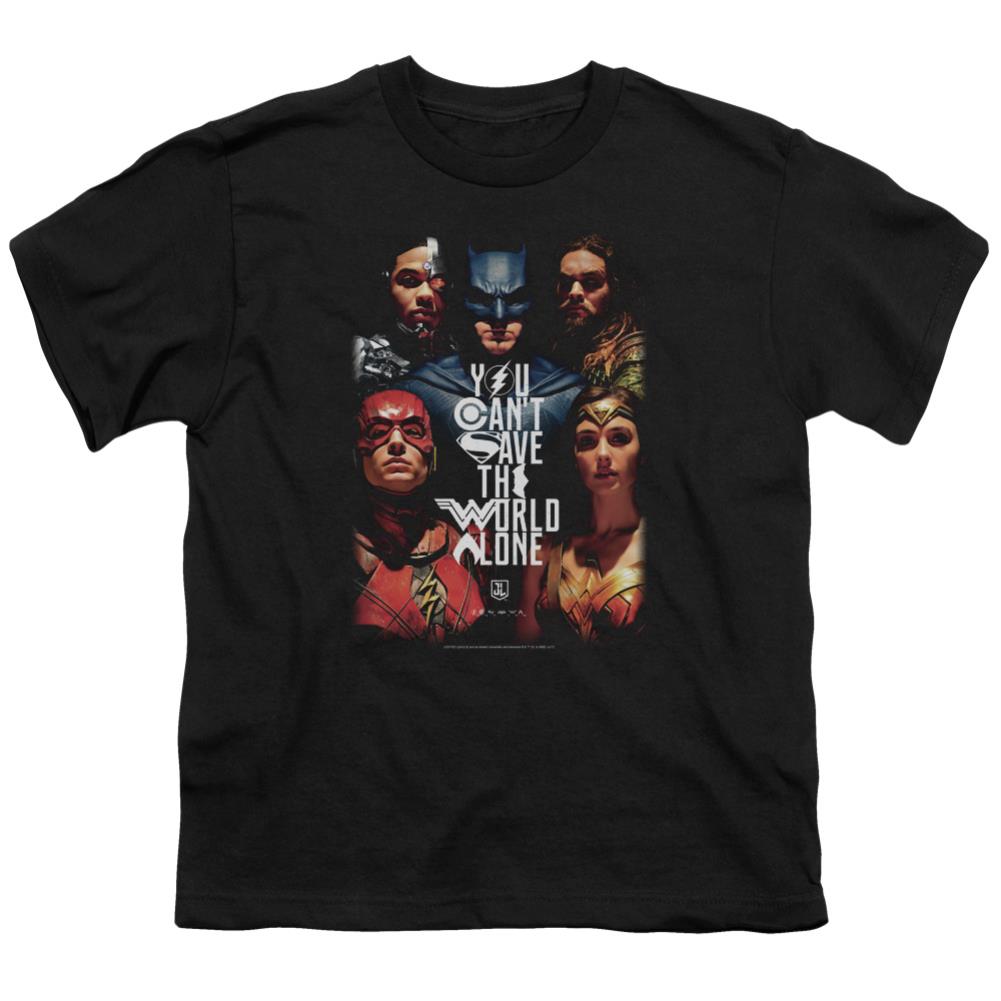 Justice League Movie Save The World Poster Youth 18/1 100% Cotton Short-Sleeve T-Shirt