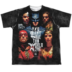 Justice League Movie Save The World Poster Youth Regular Fit Poly Short-Sleeve T-Shirt