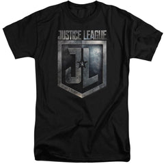 Justice League Movie Shield Logo Men's 18/1 Tall Cotton Short-Sleeve T-Shirt