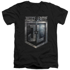 Justice League Movie Shield Logo Men's 30/1 Cotton Slim V-Neck T-Shirt