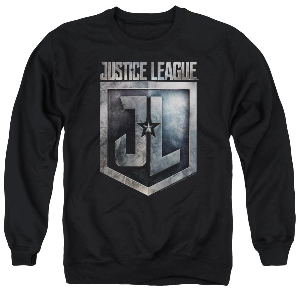 Justice League Movie Shield Logo Men's Crewneck 50 50 Poly Long-Sleeve T-Shirt