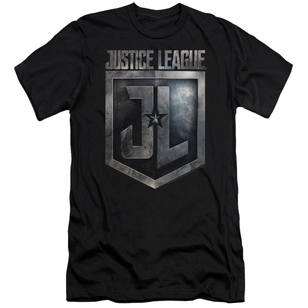 Justice League Movie Shield Logo Men's Ultra-Soft 30/1 Cotton Slim Short-Sleeve T-Shirt