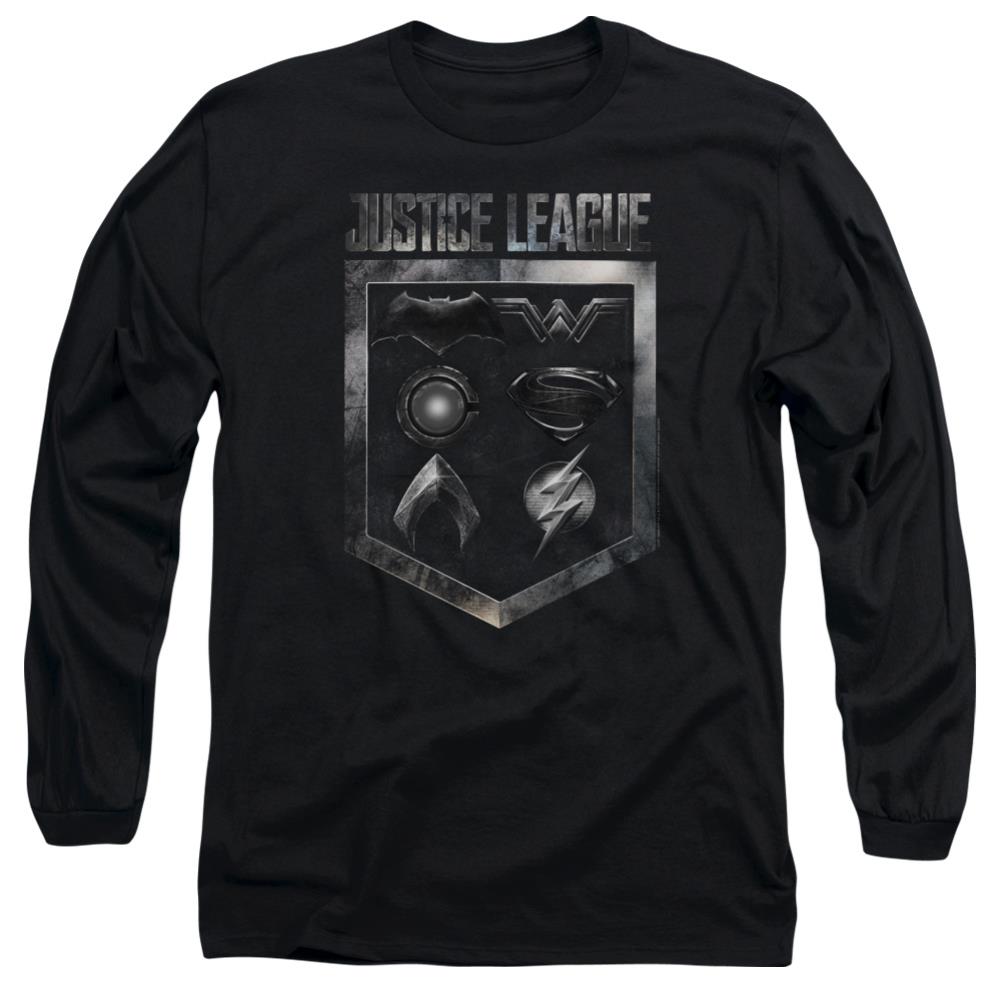 Justice League Movie Shield Of Emblems Men's 18/1 Cotton Long-Sleeve T-Shirt