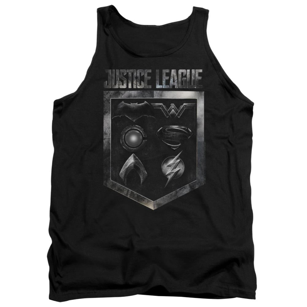 Justice League Movie Shield Of Emblems Men's 18/1 Cotton Tank Top