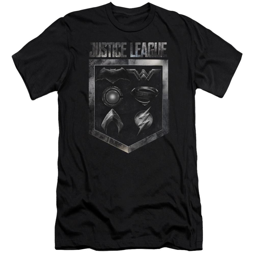 Justice League Movie Shield Of Emblems Men's Ultra-Soft 30/1 Cotton Slim Short-Sleeve T-Shirt