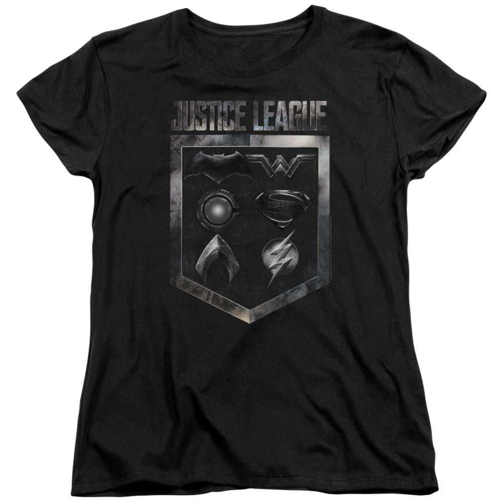 Justice League Movie Shield Of Emblems Women's 18/1 Cotton Short-Sleeve T-Shirt