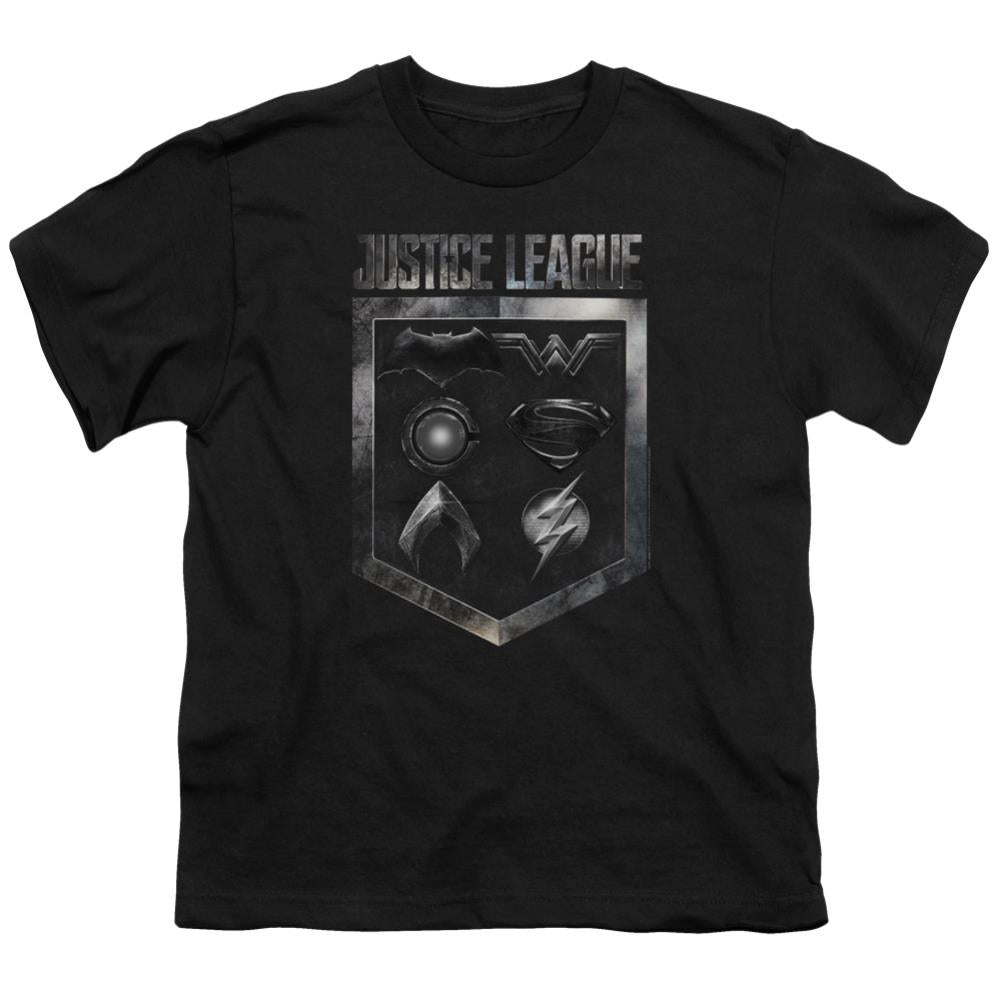 Justice League Movie Shield Of Emblems Youth 18/1 100% Cotton Short-Sleeve T-Shirt