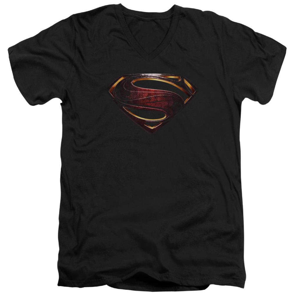 Justice League Movie Superman Logo Men's 30/1 Cotton Slim V-Neck T-Shirt