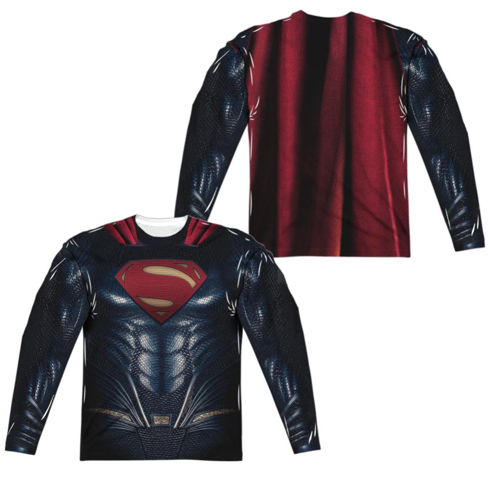 Justice League Movie Superman Uniform (Front/Back Print) Men's Regular Fit Polyester Long-Sleeve T-Shirt