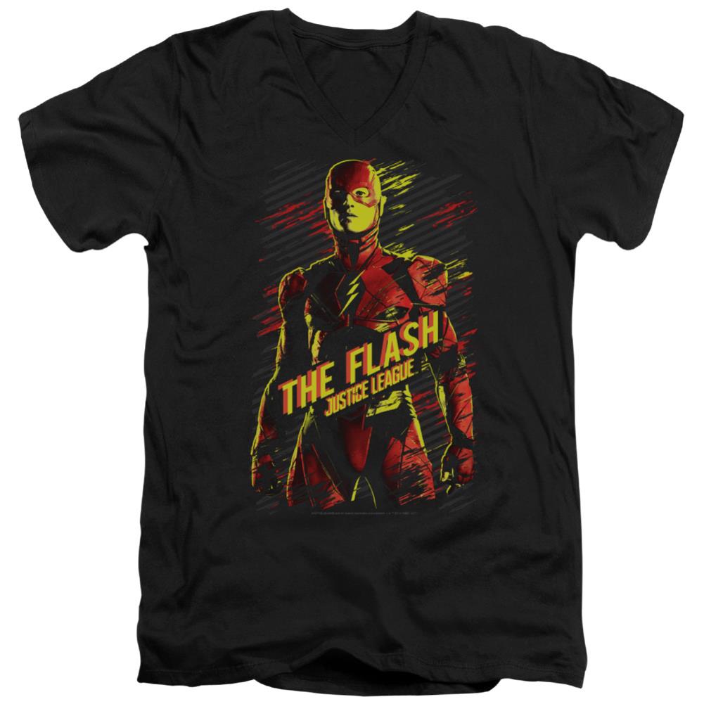 Justice League Movie The Flash Men's 30/1 Cotton Slim V-Neck T-Shirt