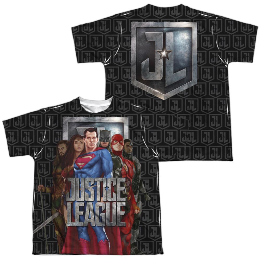 Justice League Movie The League (Front/Back Print) Youth Regular Fit Poly Short-Sleeve T-Shirt