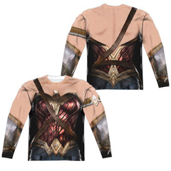 Justice League Movie Wonder Woman Uniform (Front/Back Print) Men's Regular Fit Polyester Long-Sleeve T-Shirt