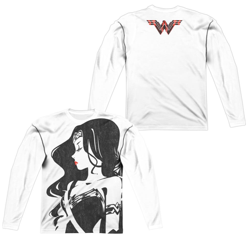 Justice League Movie WW Profile (Front/Back Print) Men's Regular Fit Polyester Long-Sleeve T-Shirt