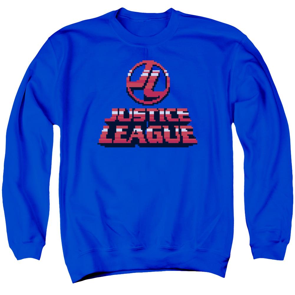 Justice League Of America 8 Bit JLA Men's Crewneck 50 50 Poly Long-Sleeve T-Shirt
