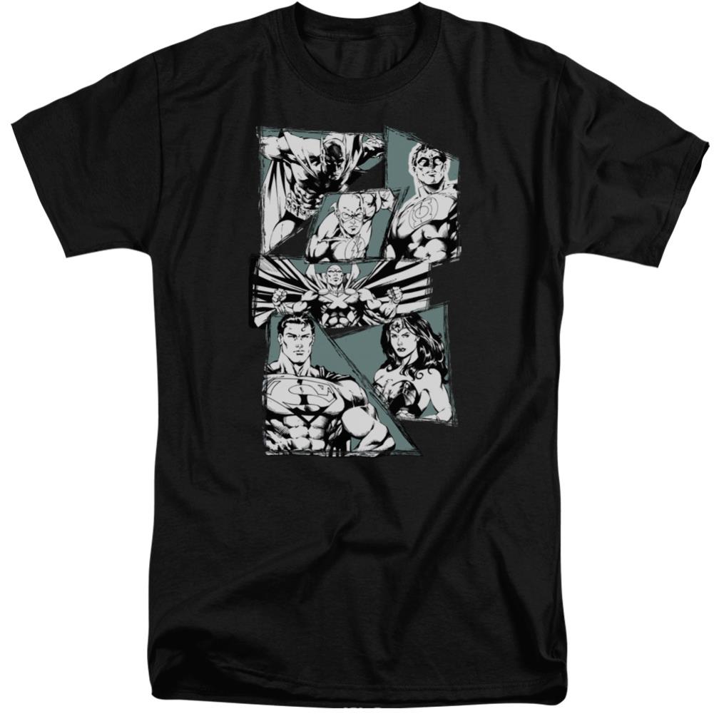 Justice League Of America A Mighty League Men's 18/1 Tall Cotton Short-Sleeve T-Shirt