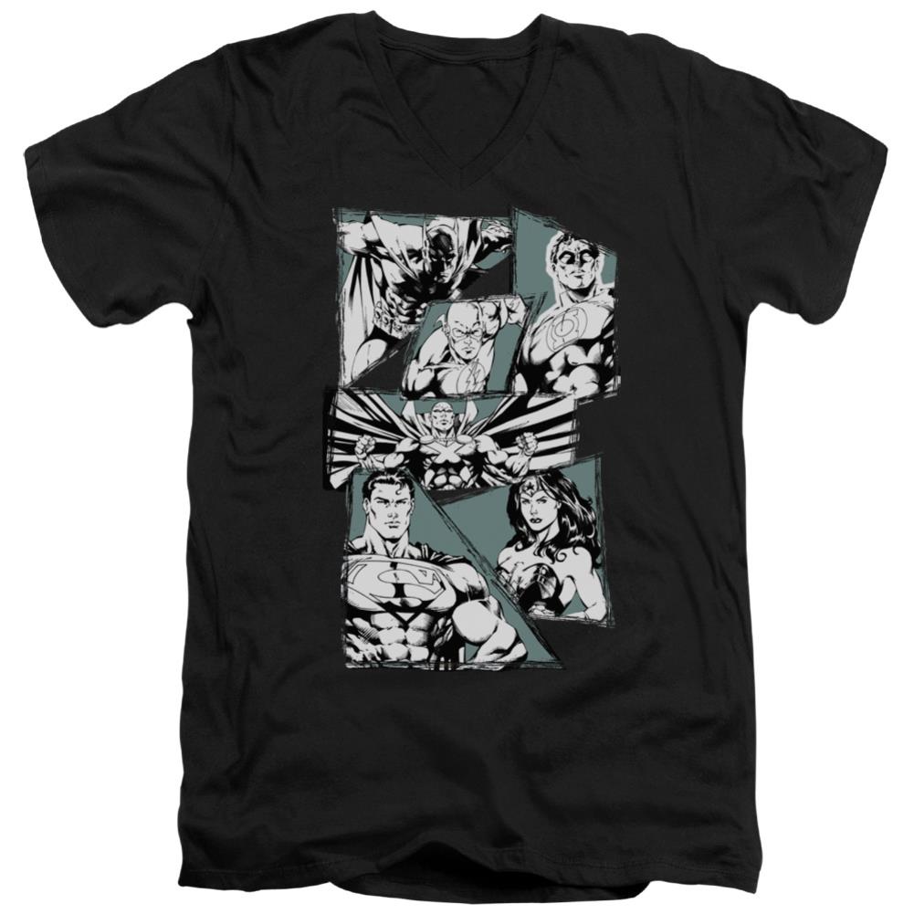 Justice League Of America A Mighty League Men's 30/1 Cotton Slim V-Neck T-Shirt