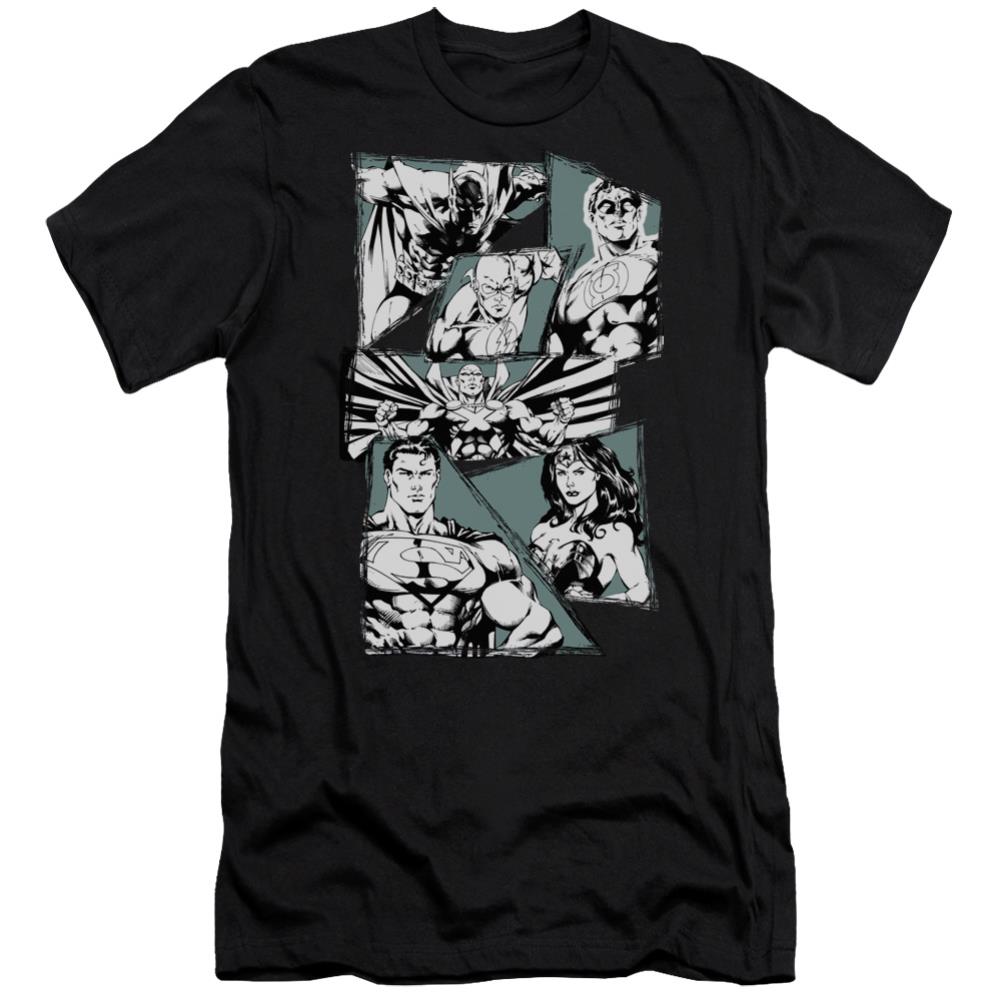 Justice League Of America A Mighty League Men's Ultra-Soft 30/1 Cotton Slim Short-Sleeve T-Shirt