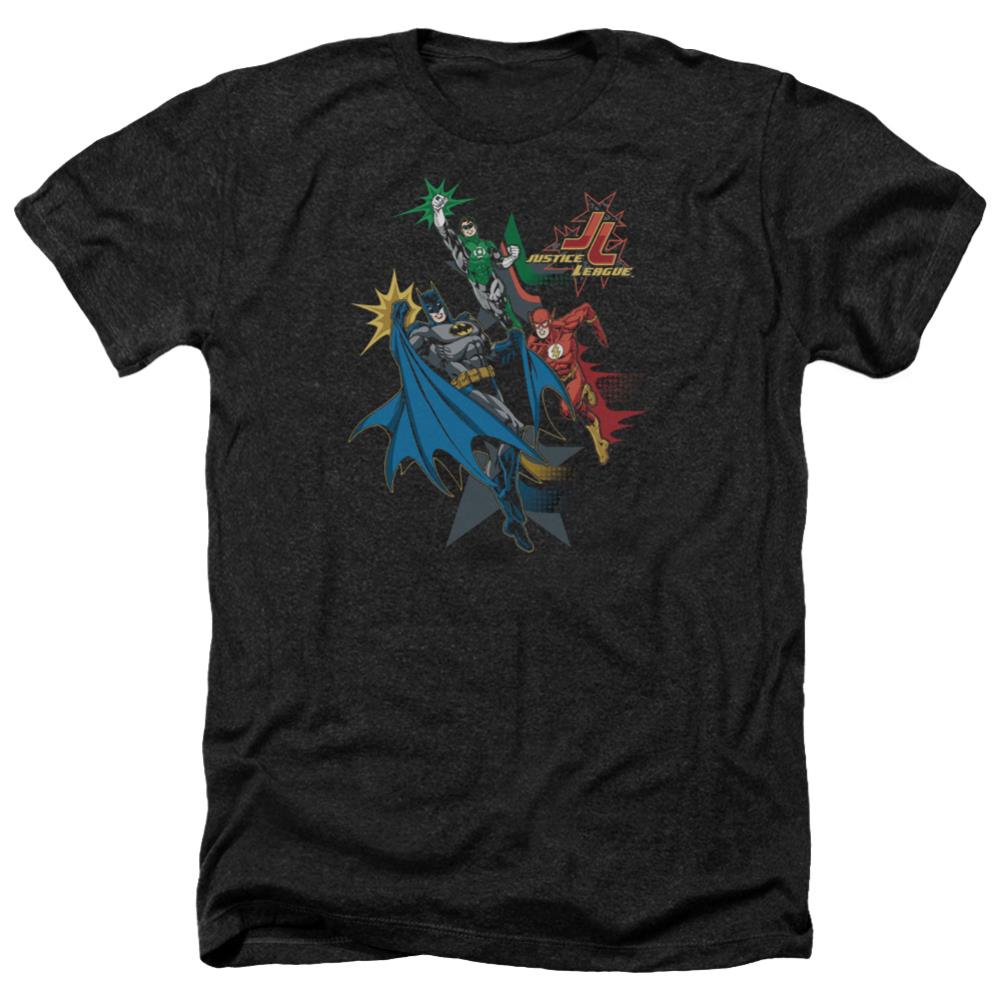 Justice League Of America Action Stars Men's 30/1 Heather 60 40 Poly Short-Sleeve T-Shirt