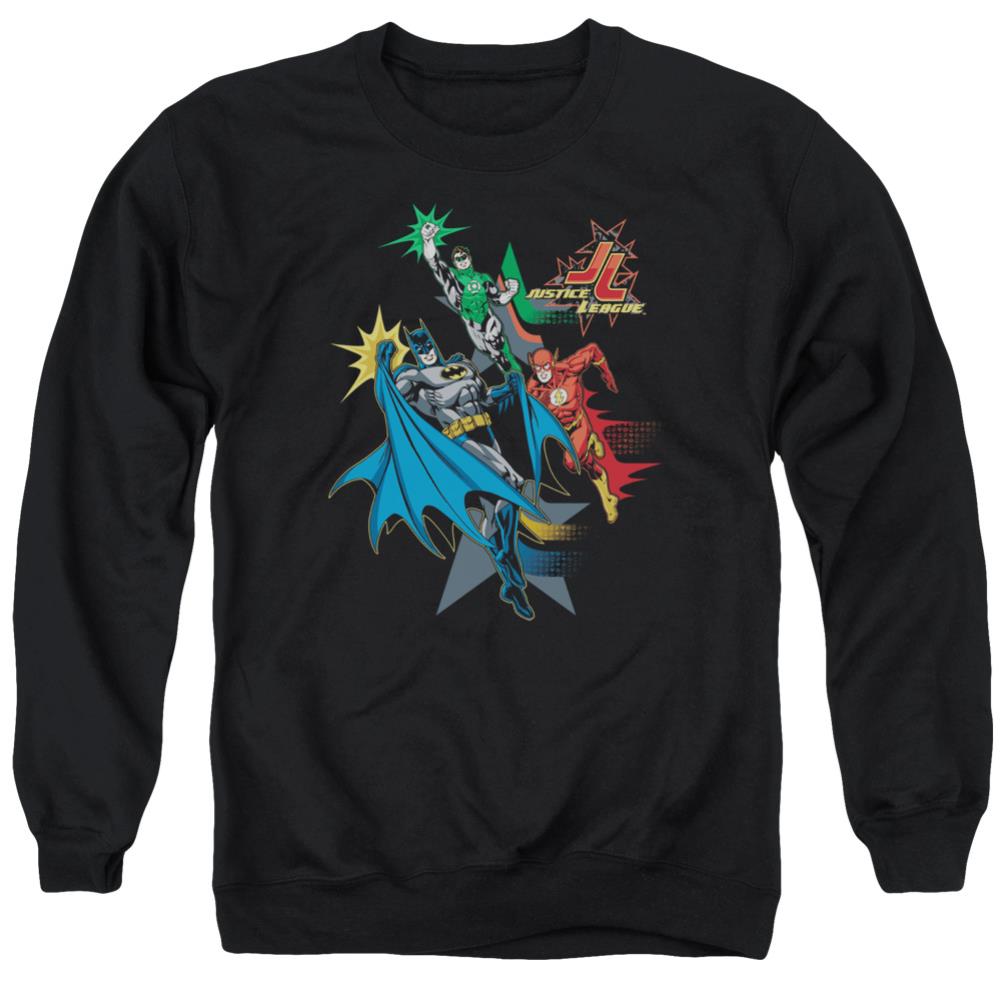 Justice League Of America Action Stars Men's Crewneck 50 50 Poly Long-Sleeve T-Shirt