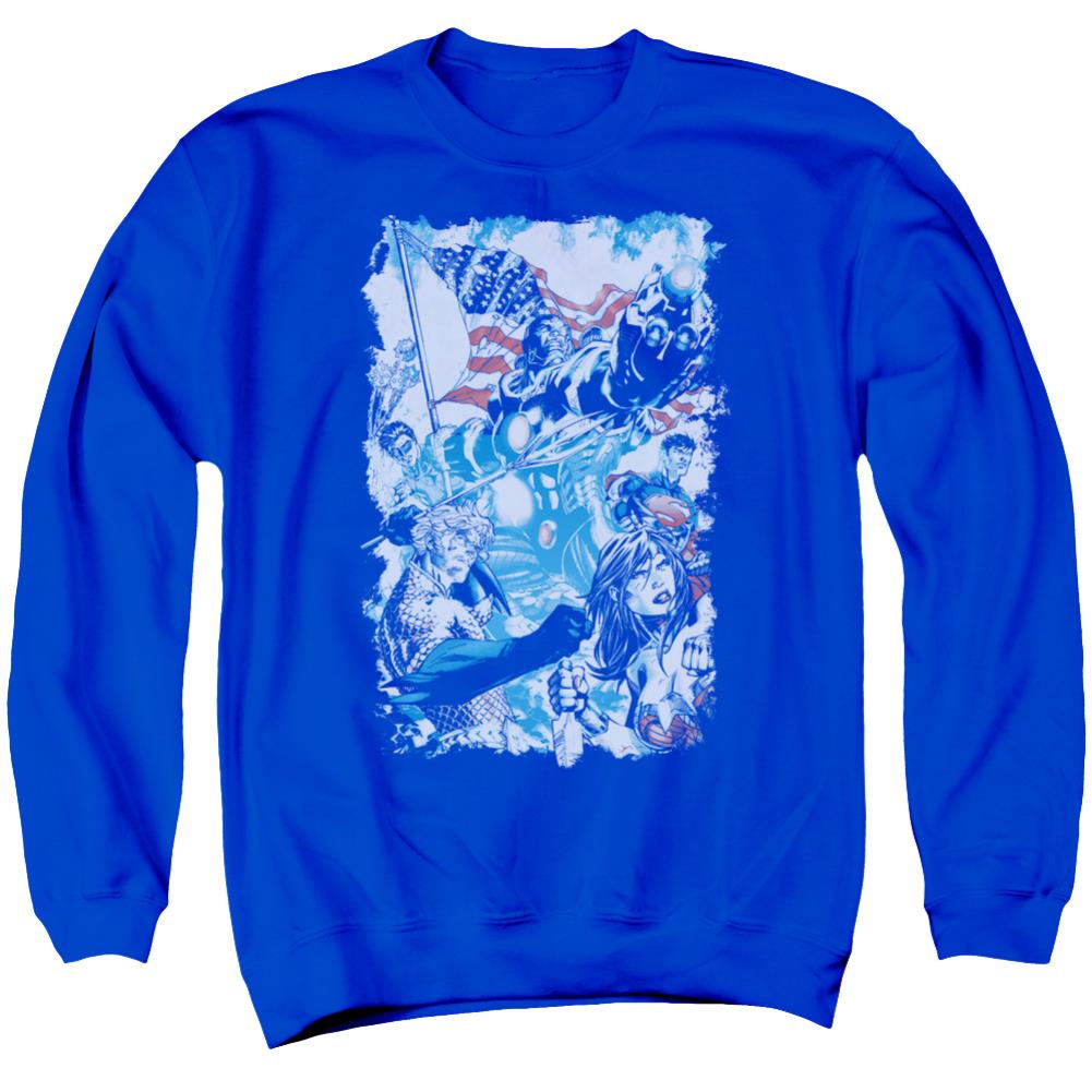 Justice League Of America American Justice Men's Crewneck 50 50 Poly Long-Sleeve T-Shirt