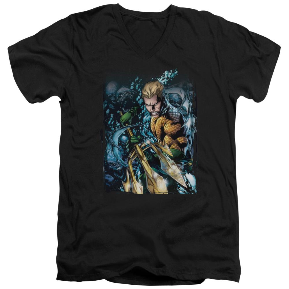 Justice League Of America Aquaman #1 Men's 30/1 Cotton Slim V-Neck T-Shirt