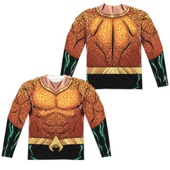 Justice League Of America Aquaman Rebirth Uniform (Front/Back Print) Men's Regular Fit Polyester Long-Sleeve T-Shirt